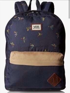 Vans Unisex Old Skool II Backpack Navy Blue Khaki Duck Print Backpack Book Bag